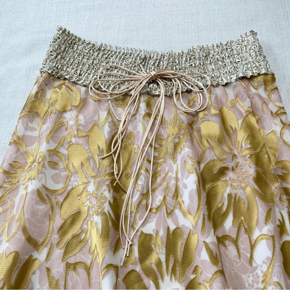 POLECI White & Gold Floral Silk Skirt Lined Size 8 - Picture 5 of 5